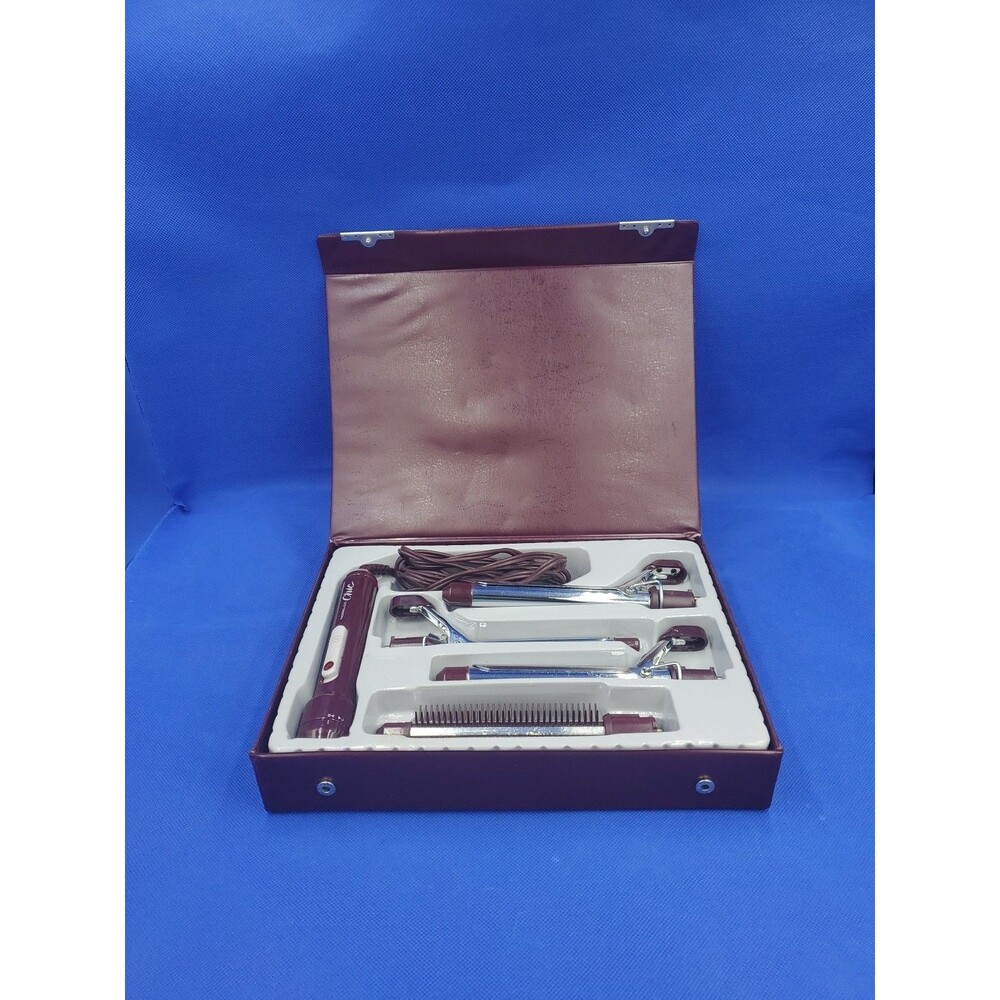 Vtg Norelco Chic Deluxe 4 Attachment Curling Iron  Wands & Brush Combo EUC